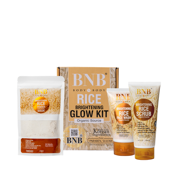 BNB Rice Extract Bright & Glow Kit ( Rice Face Wash + Rice Scrub + Rice Mask )